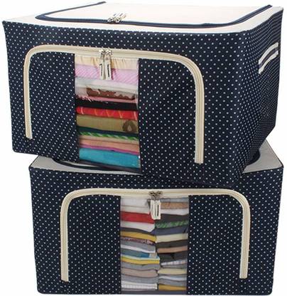 RD Traders Sari Cover Large Capacity Foldable Storage Box with Steel Frame, Extra Large Quilt Clothes Storage Bag Organizer with Zips Storage Bag with Zips