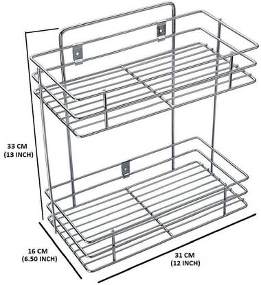 GIRIRAJ Fruits/Vegetables Kitchen Rack Steel Multipurpose Storage Shelf/Triple Layer Stainless Steel Spice Rack Kitchen, Bathroom, Wall Mount Stainless Steel 2 Layer Kitchen Shelf Rack Stand, Spice Container