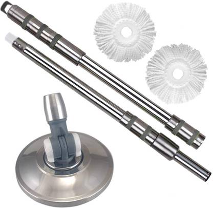 STOCKHAWKERS Spin Mop Pole Handle Replacement with 2 Microfiber mop head for quick cleaning Mop Head and Rod