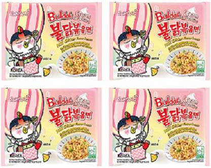 Samyang Buldak Cream Carbonara Hot Chiken Flavor Ramen Stir-Fired Noodle 140gm*4Pack (Pack of 4) (Imported) Instant Noodles Non-vegetarian