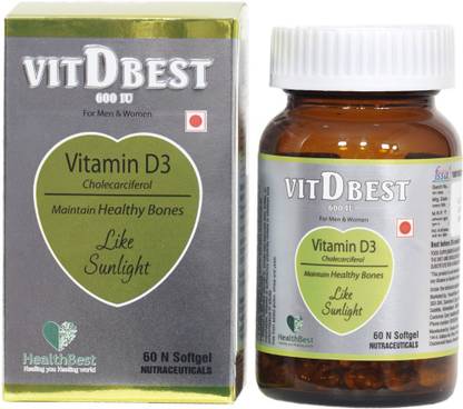 HealthBest VIT-D-BEST (600 IU) Softgel Capsules | Vitamin D3