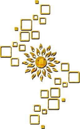 wall1ders Sun With 24 Square Golden (Sun Size 45 cm x 45 cm) 3d Mirror Stickers, 3d Mirror Stickers For Wall Large Size, 3d Acrylic Mirror Wall Decor Sticker, 3d Acrylic Stickers.