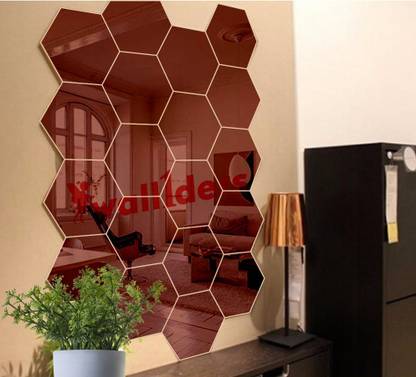 wall1ders 40 cm 20 Hexagon Brown with 10 Butterflies (Each Piece Size 10.5 cm x 12.1 cm) Hexagon mirror wall stickers, Mirror stickers for wall, wall mirror stickers for Home & Offices. Self Adhesive Sticker