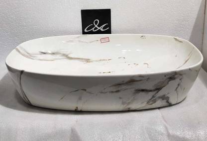 clayplus PTT55 ( 15 * 24 ) GLOSSY WHITE MARBLE FINISH PREMIUM IMPORTED BASIN Table Top Basin