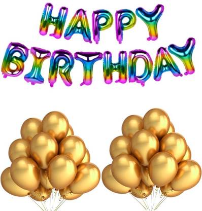 Wonder Solid Decoration With Gradient Foil Happy Birthday, Golden Balloons Kit Set Of 63 Pcs Letter Balloon