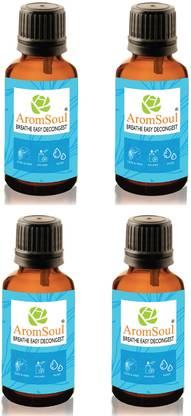 AromSoul Natural and Pure Breathe Easy Decongest Essential Oil Blend for Sinus, Congestion Relief | Peppermint, Eucalyptus, Tea tree, Lemon, Laurel Leaf, Cardamom Oil (Blue) (pack of 4)