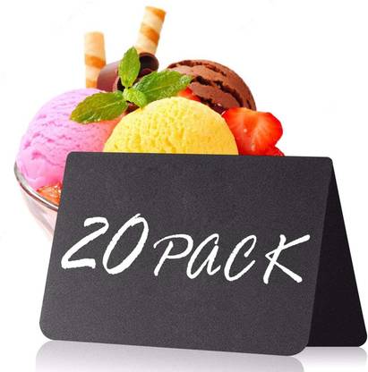 NARAYAN LNT 20 Pack Mini Chalkboard Tent Signs 4"x3" for Food - Buffet- Party Table Tent -Wedding - Chalkboard Food Labels - Chalk Name Tag - Food Labels Tags for Party Buffet Table - Tabletop Chalkboard Signs Black board