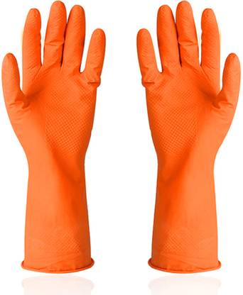 KOKO MOMO Reusable Latex Rubber Gloves for Big Hands, Multipurpose Non-Slip Rubber XL Gloves for Gardening, Sanitation, Industrial, Dishwashing, Cleaning, etc (X-Large, Orange, 2 Pairs) Wet and Dry Glove Set