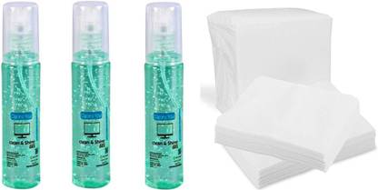 CYMA RNAUX Clean & Shine Gel Multi-Purpose LCD Cleaning Kit, Liquid Solution With 50 Non-wooven Wipes to Clean Mobile/Laptop Screen, Computer, Tab, LCD Display, Camera Non Woven Disposable Face Cleaning Cloth, Beauty Towel, Dry Wipe, Durable for Cleansing, Facial, Makeup Removal, Multipurpose Wipes for Computers, Gaming, Laptops, Mobiles