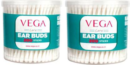 VEGA Cotton ball pad ear buds (200) sticks pack of 2