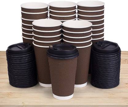 ZAITRA (Pack of 25) Disposable Paper Cup for Coffee/Tea Drinks, 300 ml Cup with Lid Glass Water/Juice Glass