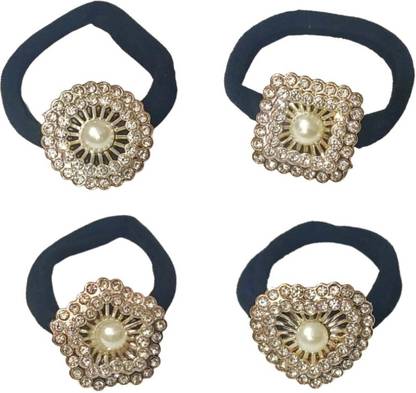 Myra Collection (4 Pcs Set) Rhinestones Stud Elastic Cotton Stretch Small Size Ponytail Bands | Latest Fashion Lovers Hair Accessories for Baby Girls & Women Small Rubber Band Rubber Band