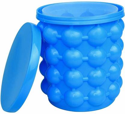 escora 1 L Silicone Ice Cube Maker Bucket Tray Large Silicone Ice Bucket | 2 in 1 Ice Cube Mould and Container Box, Round, Portable Ice Bucket, for Frozen Whiskey, Cocktail, Beverages | Aqua | Ice Bucket