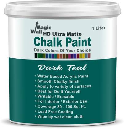 MagicWall Chalk Paint Dark Teal | 1 Liter - Matt Finish | Water Base Acrylic Paint | Coverage : 80 to 100 Sq. Ft. | Apply on Surfaces Like Walls, Boards, Furniture & Home Décor Products.
