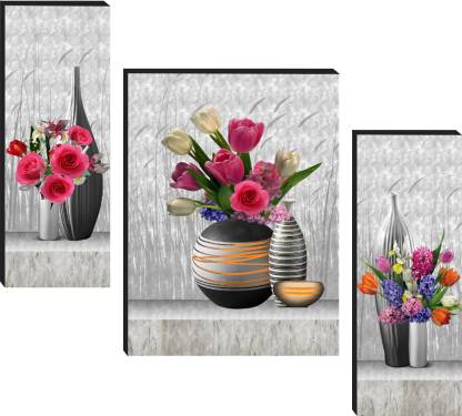 Masstone Beautiful Flower Art Three Piece MDF Painting Digital Reprint 12 inch x 18 inch Painting