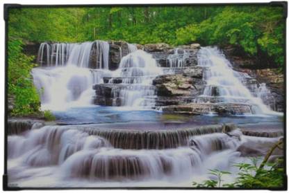 Vinjos Vastu Crafts Wall Painting Water Fall North Direction Vastu Painting Wooden Board Canvas 12 inch x 18 inch Painting