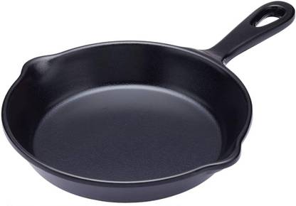 TIAARA Unbreakable Black Melamine Round Fry Pan/Serving Platter with Handle Sizzler Tray