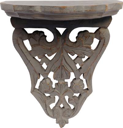 The Urban Store Decorative Wooden Corbels Shelf Brackets with Rustic Solid Wood Contemporary and Modern Shelf Bracket with Distressed Grey Finish (TUSWD54) Wooden Wall Shelf