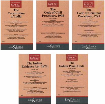 Combo Of 5 Bare Act 2021 EDITION The Constitution Of India ,Code Of Civil Procedure, The Indian Penal Code ,Code Of Criminal Procedure 1973, The India Evidence Bare Act With Short Notes (Law & Justice)