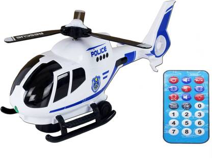 IndusBay Light Sound Helicopter Toy for Kids - Remote Operated Lights , Bump & Go , 3D Bright Light & Sound , Projection - Battery Operated Basic Chopper Toy (Runs on Ground) - White