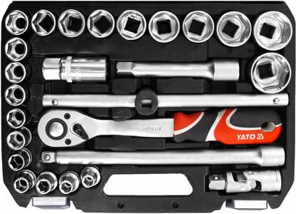 YATO Socket Tool Set for 1/2 inch drive 26 Pcs Professional Socket Tool Set|Hand Tools for Home Industrial Professional Automobile Use Half Inch drive Socket Set