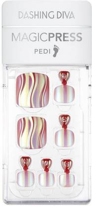 DASHING DIVA Magic Press Big Stone Pedicure Nails Extention 24 Pcs Easy Peel Of Removal-No Glue-No Damage (Nacre Wave) Multi Color