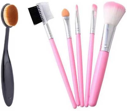 BUJANA'S Oval Foundation Brush & 5 Pcs Mini Makeup Brushes