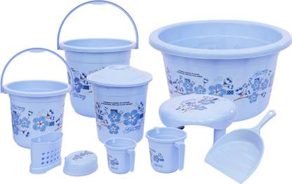 GALOOF 10 Pc Unbreakable Bathroom Bath Bucket Set 20 L Plastic Bucket