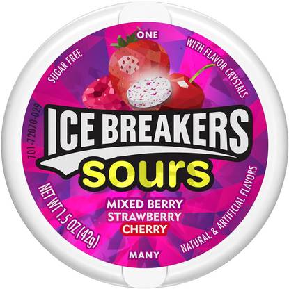 Ice Breaker Sour Mixed Berry Strawberry & Cherry Enjoy Sour & Fruity CandyTravel Pack (USA) Mixed Fruit Sour Candy