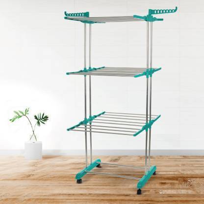 RAFTTAR Steel Floor Cloth Dryer Stand Stainless Steel Heavy Duty Double Pole 3 Layer Cloth Drying Stand for Balcony - 01