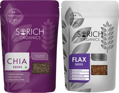 Sorich Organics Chia Seeds-250GM & Flax Seeds-200GM|Edible Seeds Combo (450GM, Pack of 2) Brown Flax Seeds, Chia Seeds