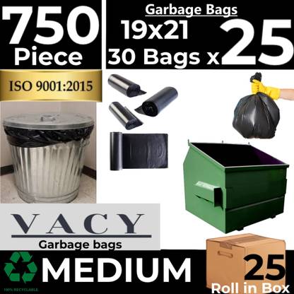 Vruta Premium Black Garbage Bag -19x21 inches (Pack of 25, 750 Pieces, Medium ) Medium 18 L Garbage Bag  Pack Of 750