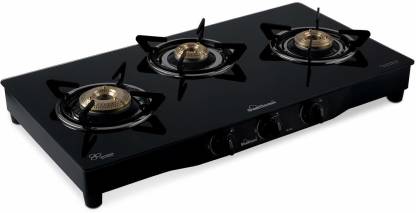 Sunflame Pearl 3 Burner Glass Top Glass, Stainless Steel Manual Gas Stove