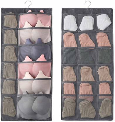 primil Fabric Double Sided 30 Pockets Clear Hanging Bag Socks Bra Underwear Rack Hanger Regular Organizer