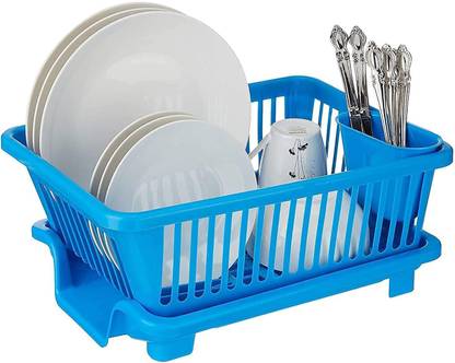 DEVSHRREIMPEX Dish Drainer Kitchen Rack Plastic 3 in 1 Large Durable Plastic Kitchen Sink Dish Rack Drainer Drying Rack Washing Basket with Tray for Kitchen, Over Sink Dish Drying rack Dish Rack Organizers, Washing Utensil Basket,Utensils Tools Cutlery bartan stand