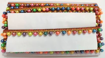 FANCY MOTI LACE MULTI COLOR PEARL BEADS MOTI MULTI COLOR ZARI DORI LACE,HANDMADE MOTI (BEADS) LACE REEL ,SUPER QUALITY FOR SAREE, DRESSES DUPATTAS,BLOUSES,SUITS,LAHENGA,BAGS,HANDICRAFT ,ART,COVER,. (Pack of 9 Mtrs) (Pack of 1) Lace Reel