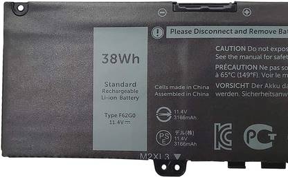 WISTAR F62G0 Battery for Dell Inspiron 13 5370 7373 7370 7380 7386 2-in-1 P83G P83G001 P83G002 P87G001 P83G002 P87G Vostro 13-5370-D1505G R1605S D1525S D1605S Series F62GO CHA01 RPJC3 39DY5 4 Cell Laptop Battery