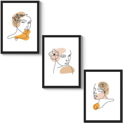 GS Decor Set of 3 Elegant Floral Head Ladies Wall Art - Plexi Glass | Boho Room Decor - Black Frame Digital Reprint 11.69 inch x 9.27 inch Painting