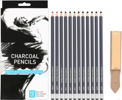 Black Charcoal White Pastel Drawing Pencils White Pastel White Pastel Color Black Color Soft Medium Hard 12pcs/pack Artist Charcoal Pencils