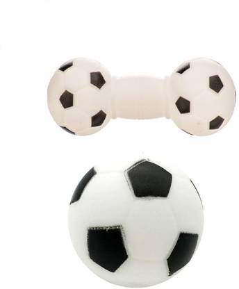 PSK PET MART Dog Toy Combo of 2 - Black & White Football + Black & White Dumbbell Rubber Chew Toy For Dog