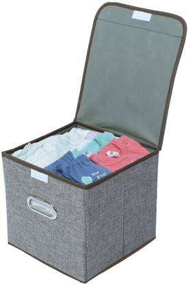 IVAR Jute Foldable Cube Square Storage Bin Basket for Office, Home Grey, 10x10 Inches) Storage Basket