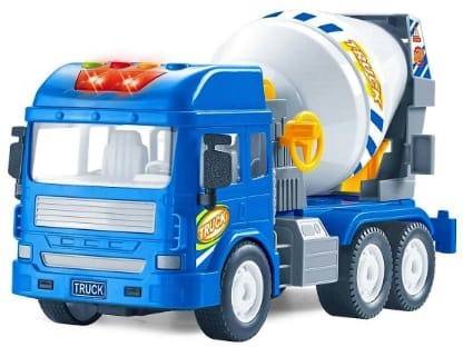 Quasar Friction Powered Unbreakable Cement Mixture Truck with Light and Sound Pull Back Sound Construction Vehicle Toy for Boys and Girls