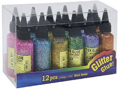 KRAFTMASTERS 50 ml Glitter Glue Set of 12 Each Colour Have 2 Pairs Set Multicolour Glitter Glue Set for Projects and Art Work