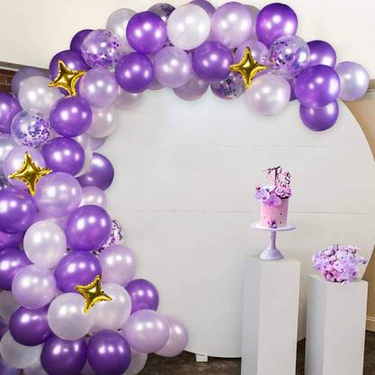 Bash N Splash Solid Purple White Gold Balloon Garland Party Decoration Pack confetti star arch Strip Balloon