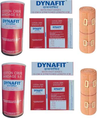 DYNAFIT Cotton Crepe Bandage Roll For Pain Relief 15CM * 4MT (Pack Of 2) Crepe Bandage