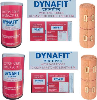 DYNAFIT Cotton Crepe Bandage Roll For Pain Relief 10CM * 4MT (Pack Of 2) Crepe Bandage