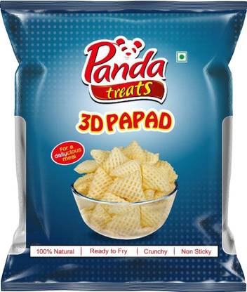 Panda Treats Crispy And Deep Fried 3D Papad 1kg (Pack of 02) Fryums (Pack of 2)