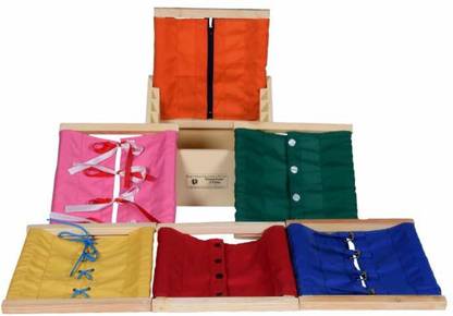 BRILLA Montessori Dressing Frame Set of 6 Fabrics Withstand Zipping, Buckling, Large Buttoning, Small Buttoning, Lacing, Ribbon with Augmented Reality for 2 to 6 Years Old Kids