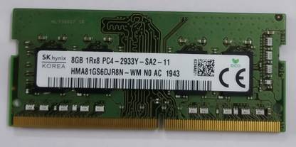 Sk Hynix DDR4 2933, SODIMM 1Rx 8 Laptop Memory DDR4 8 GB (Single Channel) Laptop (HMA81GS6DJR8N-WM)