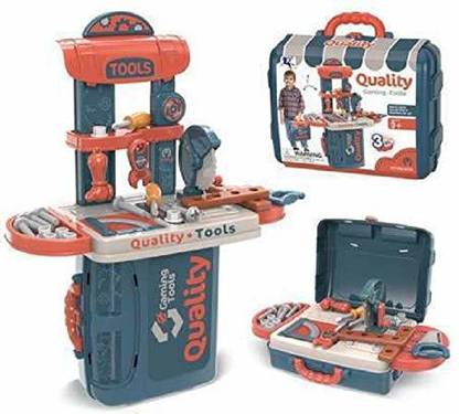 azhari Tool Suitcase Workbench Convertible Tool Set, Tool Table with Working Gear, Simulation Design, Drill Hammer Working Gear and Multiple Tool Toy Carry Case with Tool Box